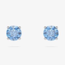 Swarovski Stilla Attract Rhodium Plated Round Blue Zirconia Stud Earrings 5734250