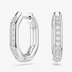 Swarovski Dextera Rhodium Plated White Crystal Octogan Hoop Earrings 5724585