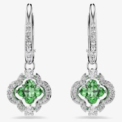 Swarovski Una Angelic Rhodium Plated Green Clover Drop Earrings 5758001