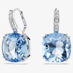 Swarovski Millenia Rhodium Plated Cushion Cut Blue Drop Earrings 5756150