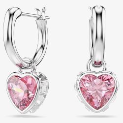 Swarovski Chroma Rhodium Plated Pink Heart Drop Earrings 5757814