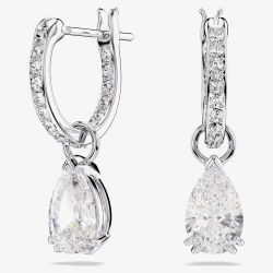 Swarovski Stilla Rhodium Plated Pear Cut Drop Earrings 5636716