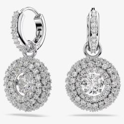 Swarovski Sublima Rhodium Plated Round Cut Cluster Drop Earrings 5738193