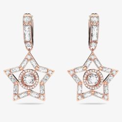 Swarovski Stella Rose Gold Tone Plated Crystal Star Dropper Earrings 5617769