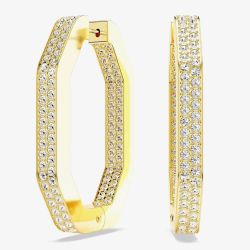 Swarovski Dextera Gold Tone Plated Crystal Octagon Hoop Earrings 5618304