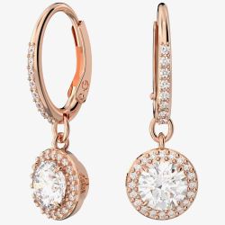 Swarovski Ladies Constella Rose Gold-Plated Dropper Hoop Earrings 5638769