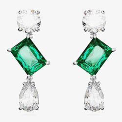 Swarovski Mesmera Green Mixed Cut Rhodium Plated Dropper Earrings 5665878