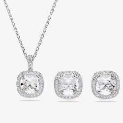 Swarovski Una Angelic Rhodium Plated Cushion Cut Halo Jewellery Set 5754343