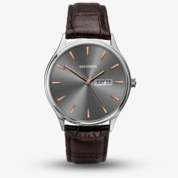 Sekonda Mens Grey Dial Brown Leather Strap Watch 1685