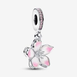 PANDORA Silver Pink Cherry Blossom Dangle Charm 790667C01