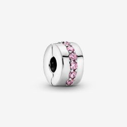 PANDORA Silver Pink Sparkling Row Clip Charm 791972PCZ