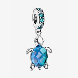 PANDORA Silver Blur Murano Glass Sea Turtle Dangle Charm 798939C01