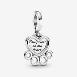 PANDORA Silver Paw Print Hearts Dangle Charm 799360C00