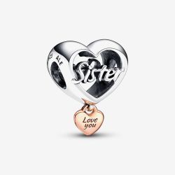 PANDORA Silver 14ct Rose Gold Plated Love You Sister Charm 782244C00