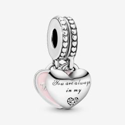 PANDORA Silver Mother & Daughter Hearts Dangle Charm 792072EN40