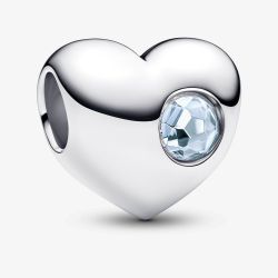 PANDORA Sterling Silver Light Blue Cubic Zirconia March Birthstone Heart Charm 794161C03