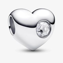 PANDORA Sterling Silver Cubic Zirconia April Birthstone Heart Charm 794161C04