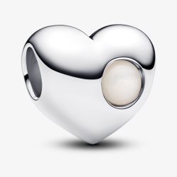 PANDORA Sterling Silver Synthetic Pearl June Birthstone Heart Charm 794161C06