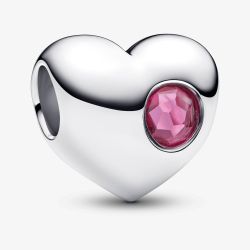 PANDORA Sterling Silver Pink Cubic Zirconia October Birthstone Heart Charm 794161C10