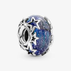 PANDORA Sterling Silver Blue Galaxy & Star Murano Glass Charm 790015C00