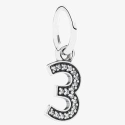 PANDORA Sterling Silver Cubic Zirconia Number Three Dangle Charm 791341CZ