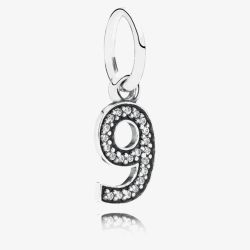 PANDORA Sterling Silver Cubic Zirconia Number Nine Dangle Charm 791347CZ