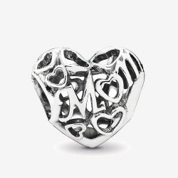 PANDORA Sterling Silver Openwork Mom Heart Charm 791519