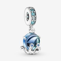 PANDORA Sterling Silver Murano Glass Cute Octopus Dangle Charm 791694C01