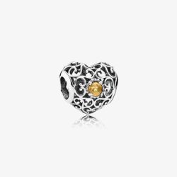 PANDORA Sterling Silver Citrine November Birthstone Heart Charm 791784CI