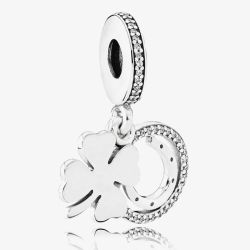 PANDORA Sterling Silver Cubic Zirconia Lucky Day Four Leaf Clover Dangle Charm 792089CZ