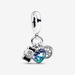 PANDORA Camera Heart Compass Triple Dangle Charm 792703C01
