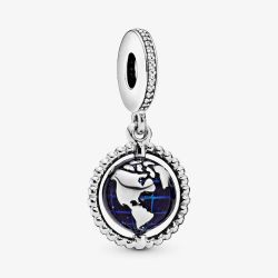 PANDORA Sterling Silver Cubic Zirconia Blue Spinning Globe Charm 798021CZ