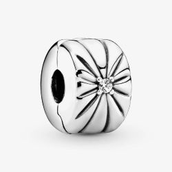 PANDORA Sterling Silver Cubic Zirconia Sparkling Sunburst Clip Charm 798614C01