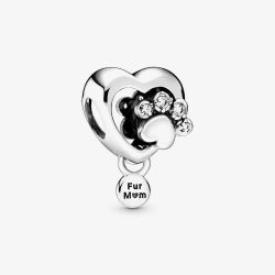 PANDORA Sterling Silver Cubic Zirconia Sparkling Paw Print Heart Charm 798873C01