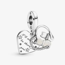 PANDORA Silver Cats & Hearts Double Dangle Charm 799546C01