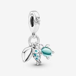 PANDORA Silver Fish Turtle And Shell Dangle Charm 791697C01