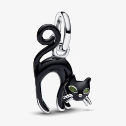 PANDORA Sterling Silver Glow In The Dark Black Cat Dangle Charm 794769C01