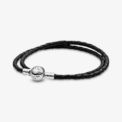 PANDORA Double Black Leather Bracelet 590745CBK