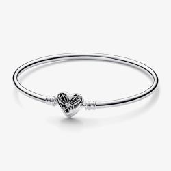 PANDORA Moments Silver Butterfly Heart Clasp Bangle 592593C01