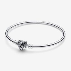 PANDORA Silver Celestial Heart Clasp Bangle 593400C01