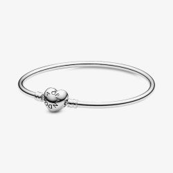 PANDORA Moments Silver Heart Clasp Bangle 596268