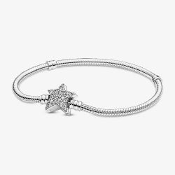 PANDORA Moments Silver Asymmetric Star Clasp Bracelet 599639C01