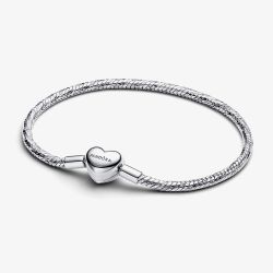 PANDORA Silver Heart Clasp Faceted Snake Chain Bracelet 594236C00