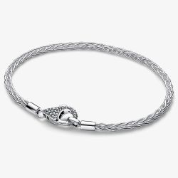 PANDORA Silver Pavé Clasp Foxtail Chain Charm Bracelet 594462C01