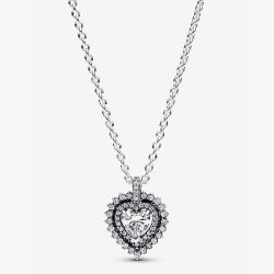 PANDORA Silver Sparkling Heart Halo Pendant Necklace 393099C01-45