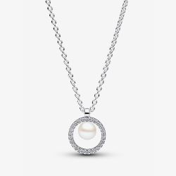 PANDORA Silver Cultured Pearl & Pave Necklace 393165C01-45