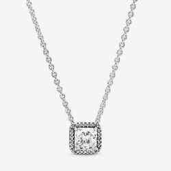 PANDORA Silver Square Halo Necklace 396241CZ-45