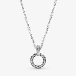 PANDORA Silver Double Circle Pendant Necklace 399487C01-45