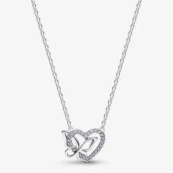 PANDORA Silver Entwined Heart & Butterfly Necklace 394477C01-45