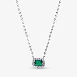 PANDORA Silver Rectangular Sparkling Green Halo Necklace 394503C01-45